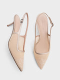 CHARLES & KEITH Mesh & Lace Pointed-Toe Slingback Pumps_Nude