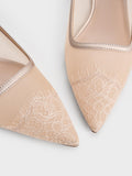 CHARLES & KEITH Mesh & Lace Pointed-Toe Slingback Pumps_Nude