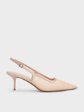 CHARLES & KEITH Mesh & Lace Pointed-Toe Slingback Pumps_Nude