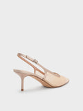 CHARLES & KEITH Mesh & Lace Pointed-Toe Slingback Pumps_Nude