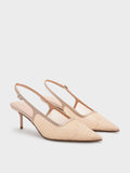 CHARLES & KEITH Mesh & Lace Pointed-Toe Slingback Pumps_Nude