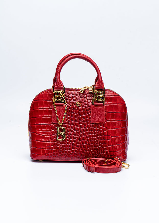 BONIA WOMEN CROCO EMBOSSED TRIM LEATHER HANDBAG 081877-001-04