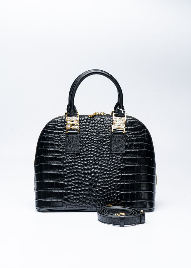 BONIA WOMEN CROCO EMBOSSED TRIM LEATHER HANDBAG 081877-002-08