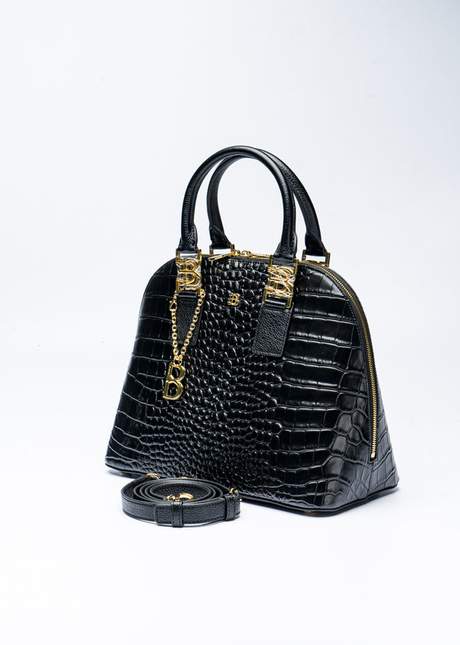 BONIA WOMEN CROCO EMBOSSED TRIM LEATHER HANDBAG 081877-002-08