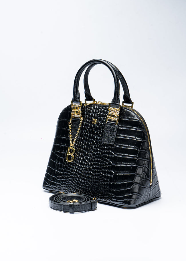 BONIA WOMEN CROCO EMBOSSED TRIM LEATHER HANDBAG 081877-002-08