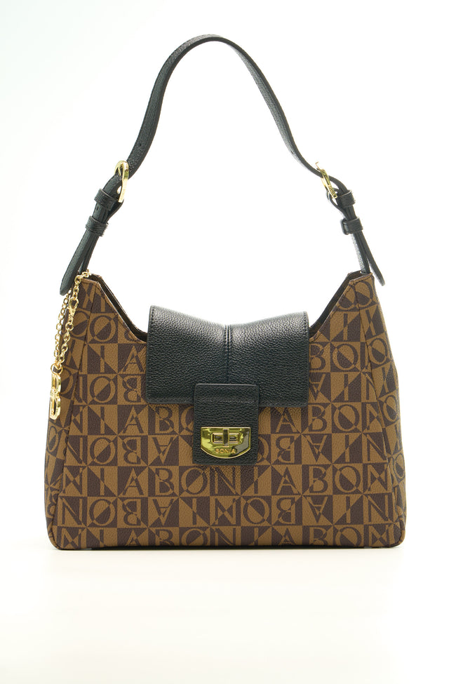 BONIA Women Vinyl Trimmed Leather Shoulder Bag 081917-003-5-8