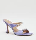 Metallic Gem-Encrusted Heeled Sandals Purple