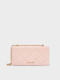 CHARLES & KEITH Women Paffuto Chain Handle Quilted Long Wallet _Soft Pink
