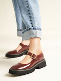 Metallic Buckle Patent Mary Janes Cognac