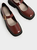 Metallic Buckle Patent Mary Janes Cognac