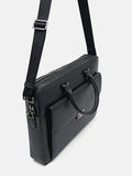 PEDRO Men Textured Leather Briefcase Black - Black