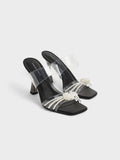 CHARLES & KEITH Women Beaded Sculptural Heel Mules Black