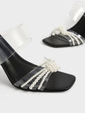 CHARLES & KEITH Women Beaded Sculptural Heel Mules Black