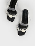 CHARLES & KEITH Women Beaded Sculptural Heel Mules Black