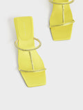 CHARLES & KEITH Women Recycled Polyester Gem-Embellished Mules Lime