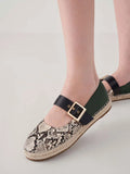 Buckled Espadrille Flats Animal Print Natural