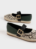 Buckled Espadrille Flats Animal Print Natural