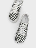 CHARLES & KEITH Women Skye Checkered Canvas & Cotton Sneakers Dark Green