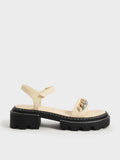 Chain-Link Contrast-Trim Sandals Chalk