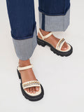 Chain-Link Contrast-Trim Sandals Chalk