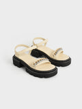 Chain-Link Contrast-Trim Sandals Chalk