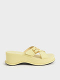 Buckled Crossover Curved Platform Sandals Yellow