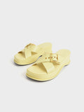 Buckled Crossover Curved Platform Sandals Yellow