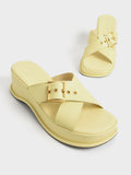 Buckled Crossover Curved Platform Sandals Yellow