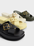 Buckled Crossover Curved Platform Sandals Yellow