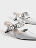 Blythe Bead Embellished Satin Pumps Silver