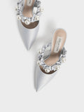 Blythe Bead Embellished Satin Pumps Silver