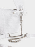 Leather & Lace Ruched Top Handle Bag White
