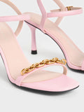 CHARLES & KEITH Women Chain Link Heeled Sandals Light Pink
