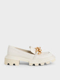 CHARLES & KEITH Women Perline Chunky Chain Loafers Chalk