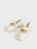 CHARLES & KEITH Women Perline Chunky Chain Loafers Chalk