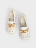 CHARLES & KEITH Women Perline Chunky Chain Loafers Chalk