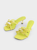 Gem-Embellished Bow-Tie Mules Yellow