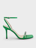 Chain-Embellished Ankle Strap Sandals Green