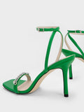 Chain-Embellished Ankle Strap Sandals Green
