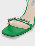 Chain-Embellished Ankle Strap Sandals Green