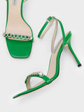 Chain-Embellished Ankle Strap Sandals Green