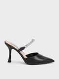 Chain-Link Strap Heeled Mules Black