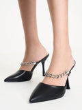 Chain-Link Strap Heeled Mules Black
