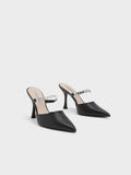 Chain-Link Strap Heeled Mules Black