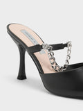 Chain-Link Strap Heeled Mules Black