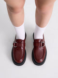 CHARLES & KEITH Women Cordova Buckled Platform Loafers Burgundy