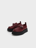 CHARLES & KEITH Women Cordova Buckled Platform Loafers Burgundy