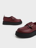 CHARLES & KEITH Women Cordova Buckled Platform Loafers Burgundy