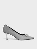 Gem-Embellished Glittered Pumps Pewter