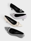 Gem-Embellished Patent Leather Pumps Chalk